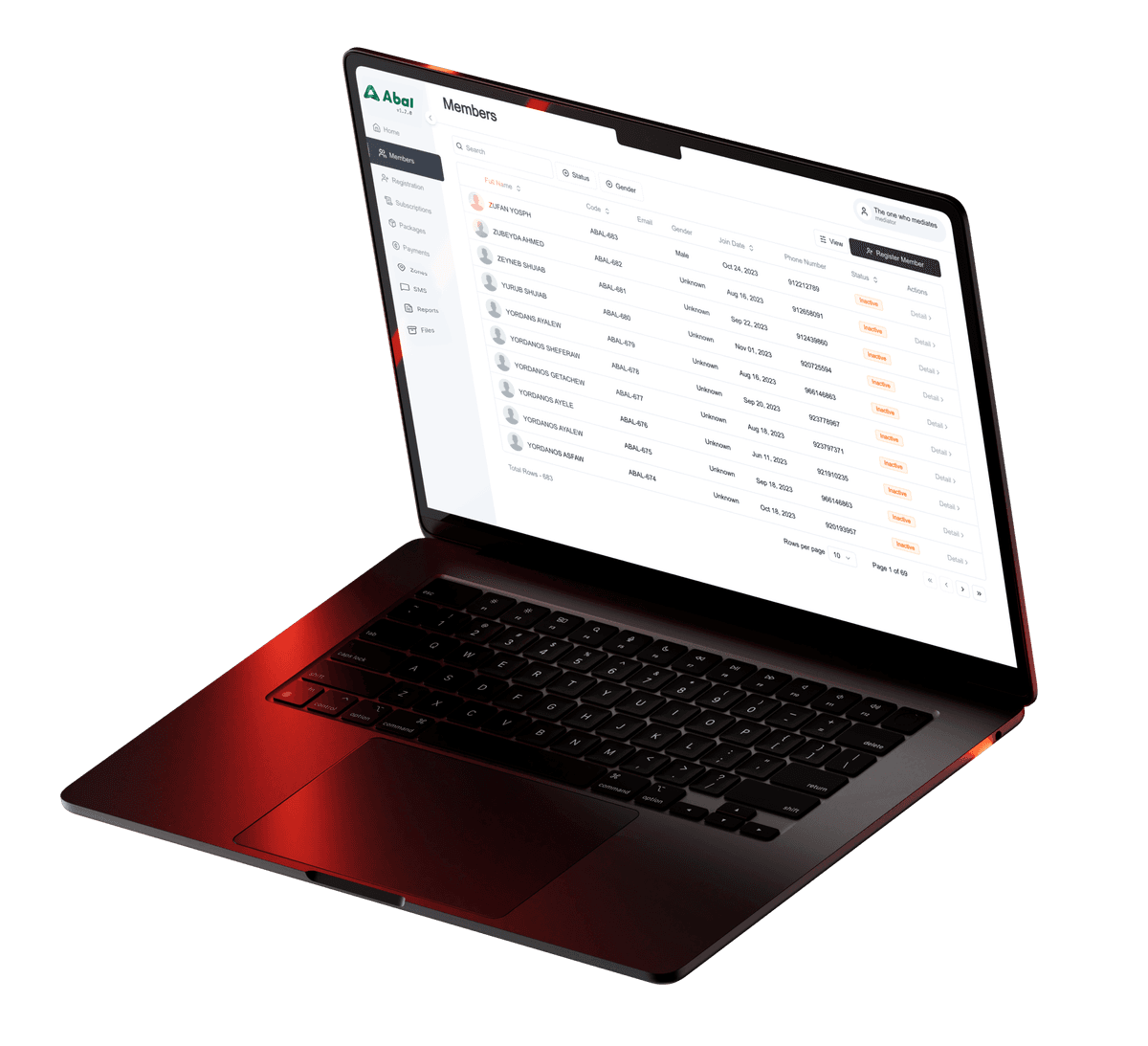 Abal mobile app for gym membership management